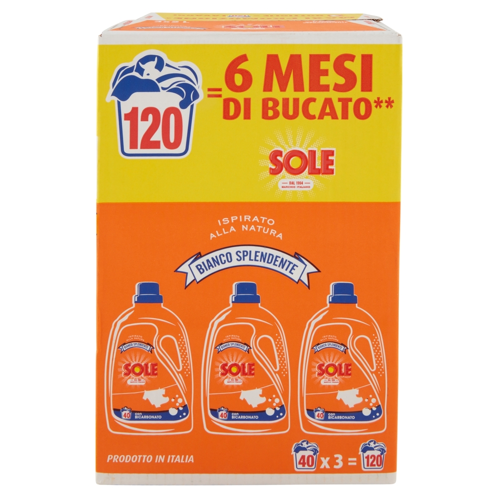 Sole Detersivo lavatrice Bianco Splendente 120 lavaggi 3 x 2 L